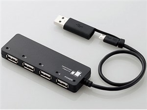 ELECOM U2HS-MB02-4BBK ブラック [タブレットPC/スマートフォン用USBハブ] 商品画像1：XPRICE
