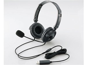 ELECOM HS-HP20UBK [USBヘッドセットマイクロフォン 両耳オーバーヘッド 1.8m 折り畳み式 40mmドライバ ] 商品画像1：XPRICE