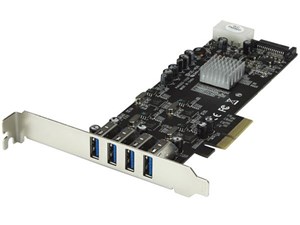 SuperSpeed USB 3.0 4ポート増設PCI Express/ PCIe x4 インターフェースカード 4個の専用5Gbpsチャネル UASP対応 SATA(15ピン) / ペリフェラル(4ピン) 電源端子付き PEXUSB3S44V 商品画像1：123market
