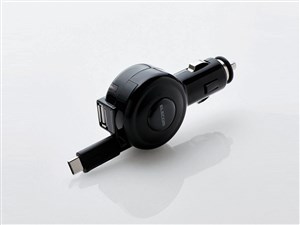 エレコム シガーチャージャー/Type-C/リールタイプ/USBポート付/おまかせ充電･･･