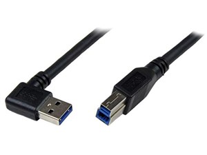 1m ブラック SuperSpeed USB 3.0ケーブル 片側L型右向き A - B オス/オス USB･･･