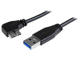 Micro USB 3.0 片側L型スリムケーブル オス/オス L型左向きマイクロUSB 2m US･･･