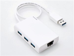 エレコム USB3.0 ギガビットLANアダプター USBハブ付 EDC-GUA3H-W 商品画像1：リコメン堂
