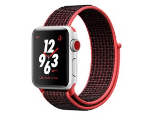 Apple Watch Nike+ Series 3 GPS+Cellularモデル 38mm MQM92J/A [ブライトクリムゾン/ブラックNikeスポーツループ] 商品画像1：ハルシステム