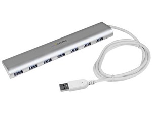 7ポート USB 3.0ハブ(ケーブル一体型) シルバー アルミニウム筐体 20W対応ACアダプタ付属 ST73007UA 商品画像1：123market