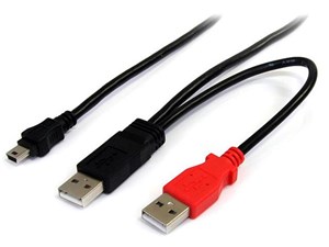 1.8m USB Y字給電ケーブル(USB A - mini B) Y型分岐パワーケーブル 外付けハ･･･