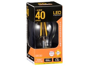 オーム電機 LEDフィラメントタイプ電球 クリア(40形相当/494lm/電球色/E26/全･･･