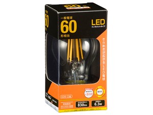 オーム電機 LEDフィラメントタイプ電球 クリア(60形相当/830lm/電球色/E26/全･･･