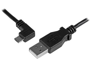 スマホ充電Micro-USBケーブル 0.5m L型(90度)左向きマイクロUSB (オス) - USB･･･