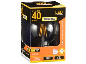 オーム電機 LEDフィラメントタイプ電球 ボール球形(40形相当/400lm/電球色/G9･･･