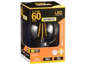 オーム電機 LEDフィラメントタイプ電球 ボール球形(60形相当/700lm/電球色/G9･･･