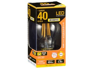 オーム電機 LEDフィラメントタイプ電球 クリア(40形相当/494lm/電球色/E26/全･･･