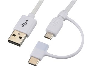 オーム電機 USBType-C+microUSBケーブル/2m(ホワイト) SMT-L20CMA-W