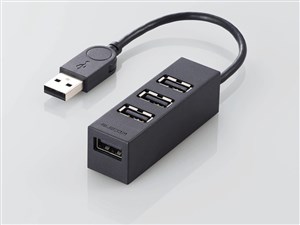 エレコム USBHUB2.0/機能主義/バスパワー/4ポート/10cm/ブラック U2H-TZ426BB･･･