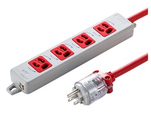 TAP-HPM4-1R (レッド) 医用接地プラグ付き電源タップ (3P・4個口・1m)
