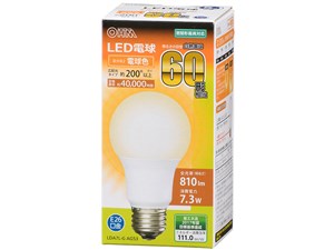 オーム電機 LED電球(60形相当/810lm/電球色/E26/広配光200°/密閉形器具対応)･･･
