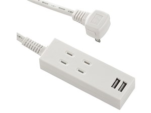 オーム電機 USB充電ポート2口付きタップ 2個口 コード長2m(ホワイト) HS-TU22･･･