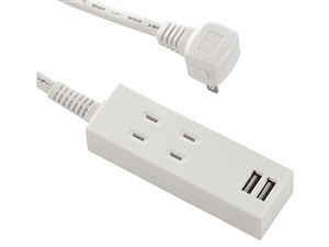オーム電機 USB充電ポート2口付きタップ 2個口 コード長1m(ホワイト) HS-TU21･･･