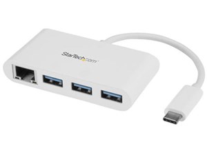 ギガビットEthernetポート搭載3ポートUSB 3.0ハブ USB Type-C接続 USB 3.0ハブ搭載有線LANアダプタ ホワイト HB30C3A1GEA 商品画像1：123market
