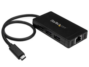 USB Type-C接続3ポートUSB 3.0ハブ/ 1ポートギガビット有線LANアダプタ (ACアダプタ付属) USB-C - 3x USB-A / 1x RJ45 GbE HB30C3A1GE 商品画像1：123market