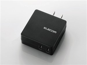 エレコム スマートフォン・タブレット用AC充電器 2.0A出力 フラットタイプ USB2ポート ブラック MPA-ACUCN005ABK 商品画像1：リコメン堂