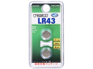オーム電機 Vアルカリボタン電池(LR43/2個入り) LR43/B2P