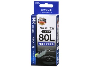 オーム電機 エプソン互換 ICBK80L 染料ブラック 01-4138 INK-E80LB-BK 1コ入 ･･･