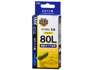 オーム電機 エプソン互換 ICY80L 染料イエロー 01-4141 INK-E80LB-Y 1コ入 49･･･