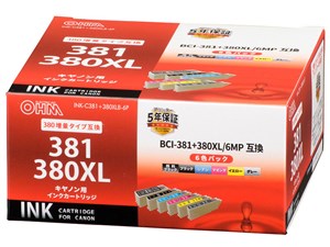 オーム電機 キヤノン BCI-381+380XL/6MP互換(6色パック) INK-C381+380XLB6P