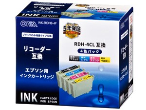 オーム電機 エプソン リコーダー RDH-4CL互換インク(4色パック) INK-ERDHB-4P