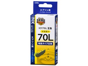 オーム電機 エプソン互換 ICY70L 染料イエロー 01-4134 INK-E70LB-Y 1コ入 49･･･