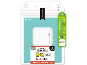 エアージェイ 【+ECO】PD20W対応(USB×1,TYPE-C×1)AC充電器 WH AKJ-E20WPD2W･･･