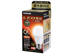 【納期目安：２週間】東芝  LED電球 E26 60W相当 電球色 配光角180°調光器対･･･