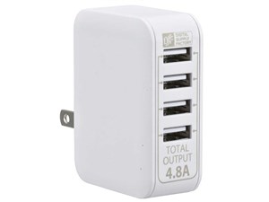 オーム電機 ACアダプター USB電源タップ(4ポート/4.8A/ホワイト) MAV-AU48-W