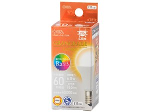 オーム電機 LED電球 小形(Ra93/60形相当/電球色/765lm/6.0W/E17/広配光210°/･･･