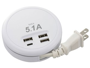 オーム電機 USB ACチャージャー TypeA×3+TypeC 45cm  SMP-U3C51E3-W