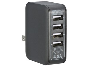 オーム電機 ACアダプター USB電源タップ(4ポート/4.8A/ブラック) MAV-AU48-K