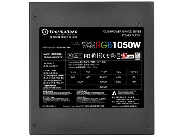 Toughpower Grand RGB 1050W Platinum PS-TPG-1050F1FAPJ-1 [Black]の