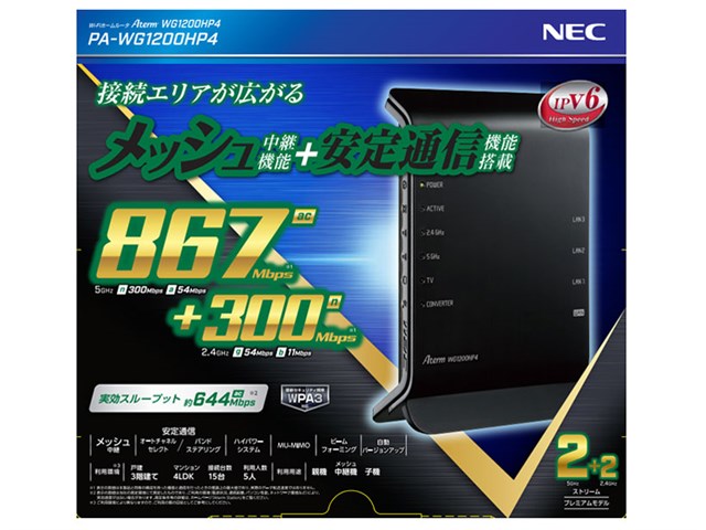 NEC Wi-FiホームルーターAterm PA-WG1200HP4
