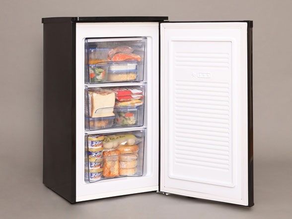 アイリスオーヤマ【IRIS】60L 前開き冷凍庫 ブラック 3段引き出し 右