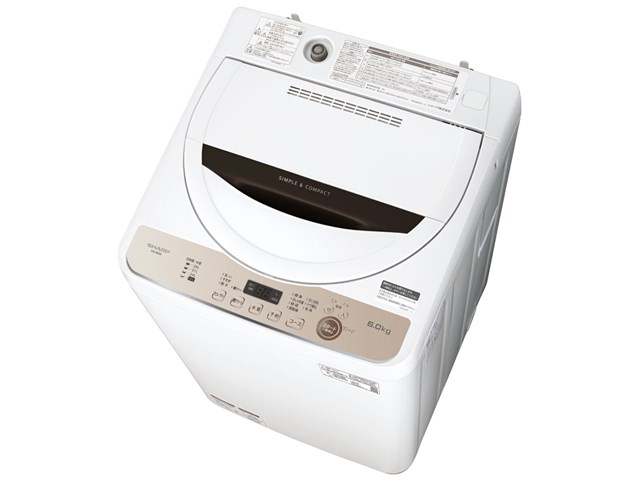 シャープ【SHARP】洗濯6.0kg 全自動洗濯機 ブラウン系 ES-GE6E-T